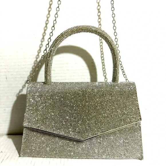 Jewel Badgley Mischka silver acrylic and polyester crystal satchel handbag - Picture 5 of 7